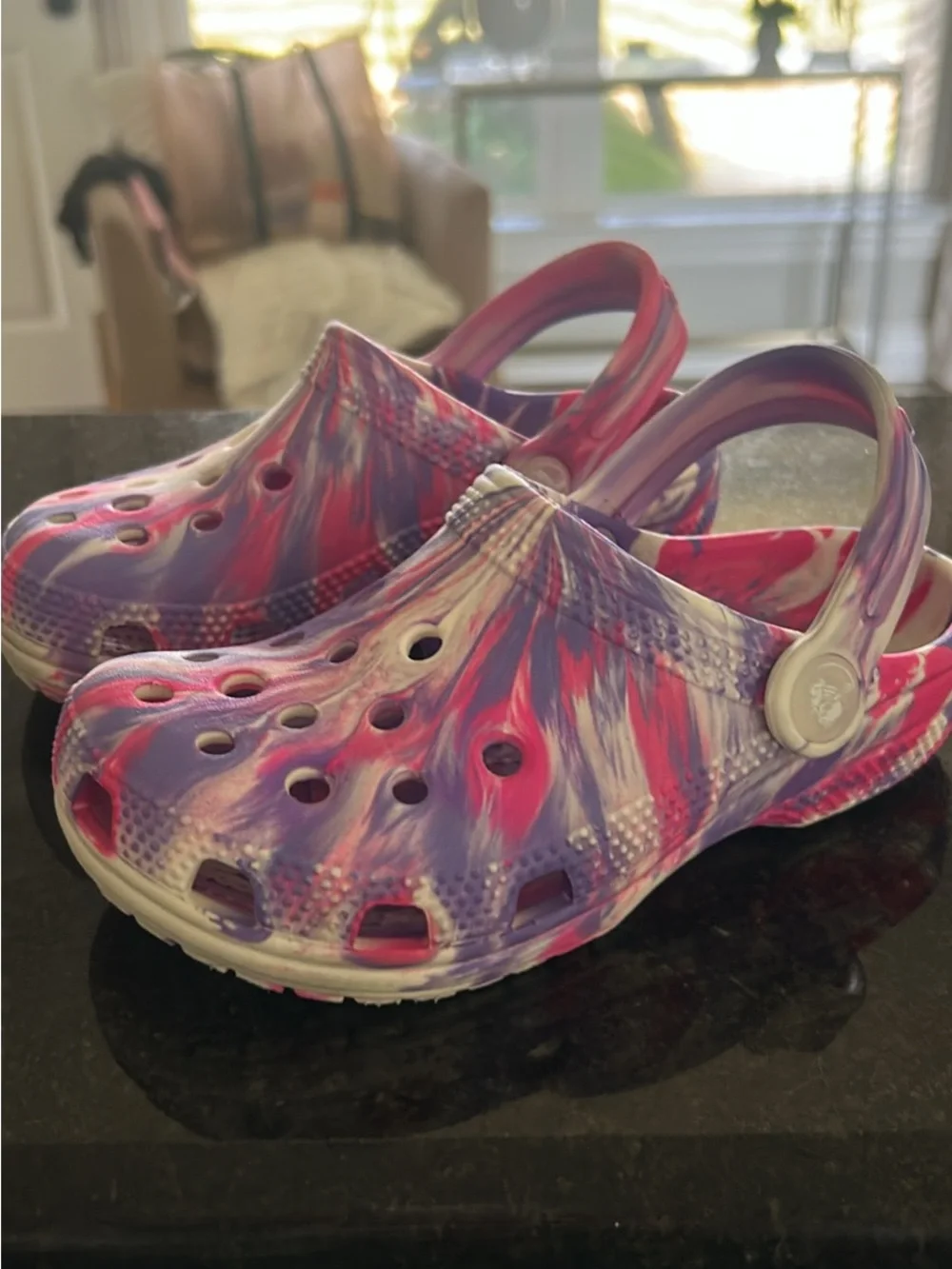 CROCS Kids Tie-Dye Clogs in Pink, Purple & White